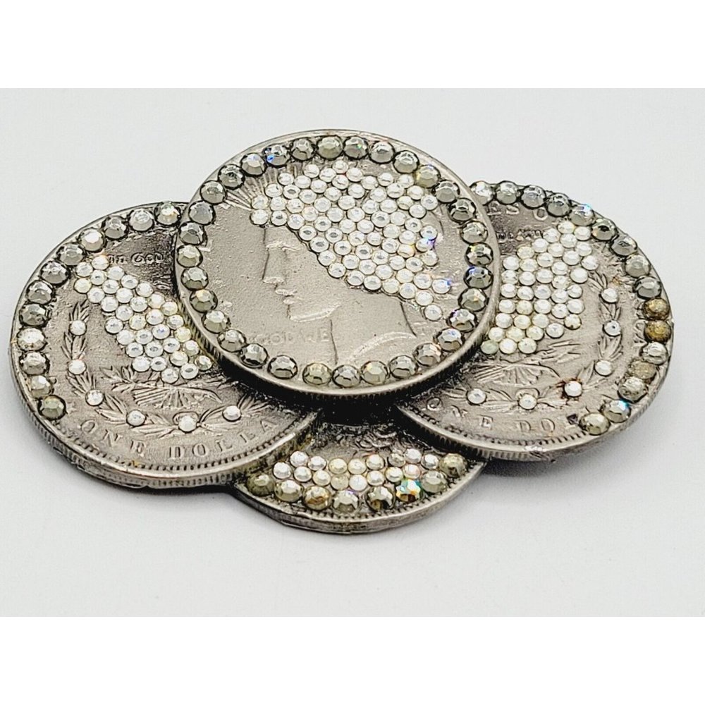 American Buckle H1013 Signed Heavy Encrusted Coin Brooch (A216)
